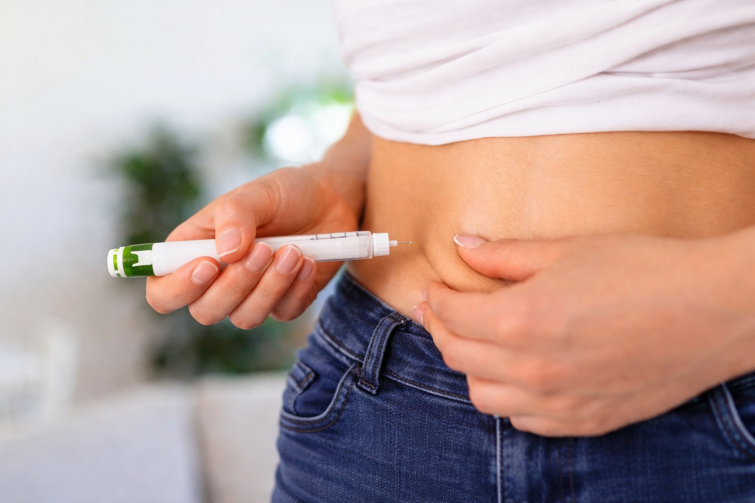 Aplicação de tratamento injetável na região abdominal